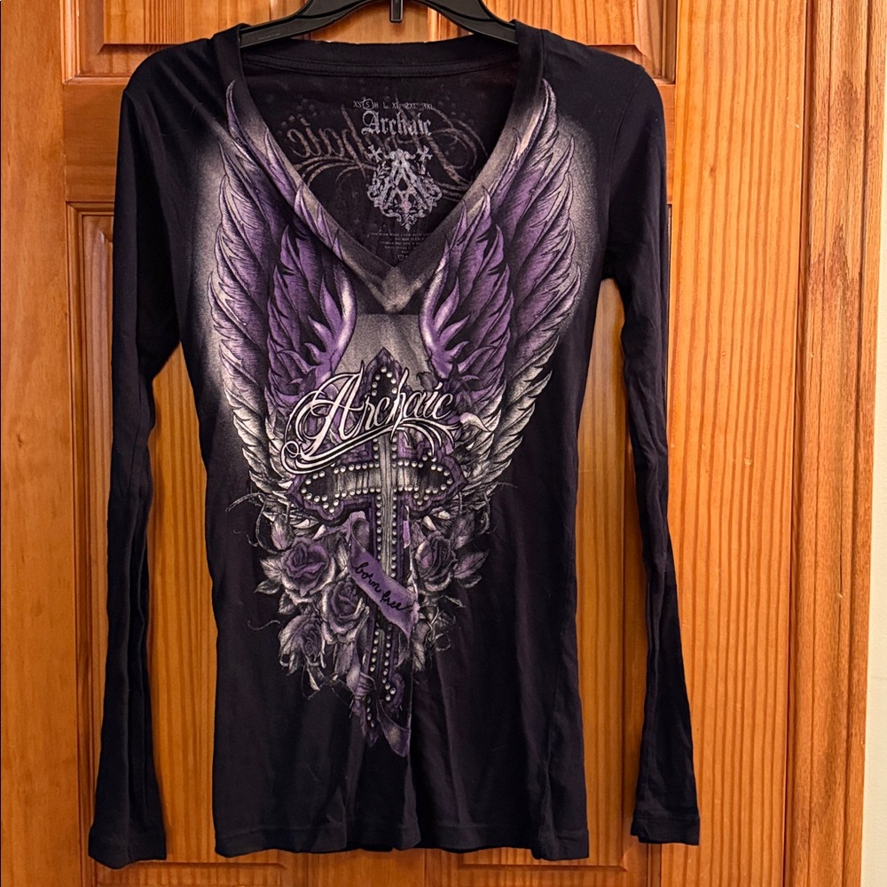 Buckle black and purple Archaic shirt with bling